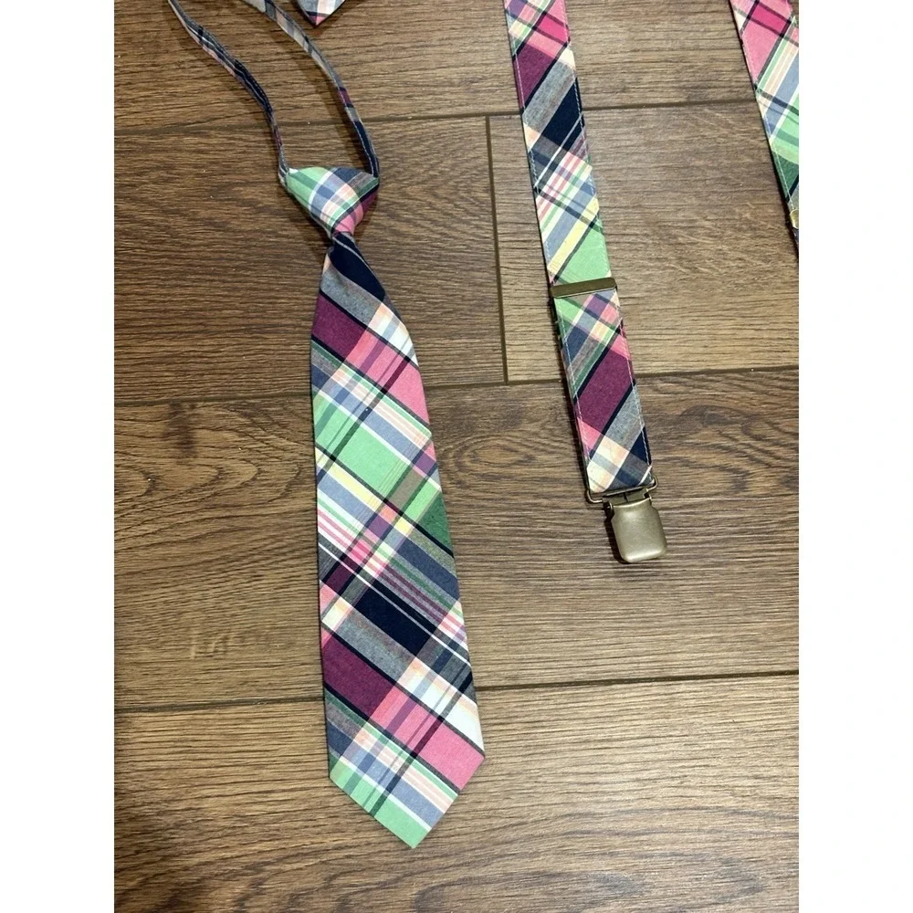 Dressed Up Gymboree Sz 6 And  Up Pink Plaid Suspenders Set Bow tie Tie Lot